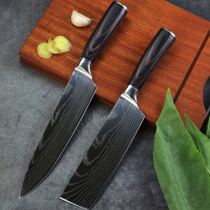 8PCS Japanese Chef Knife Set – Laser Damascus Pattern, Full Kitchen Knives