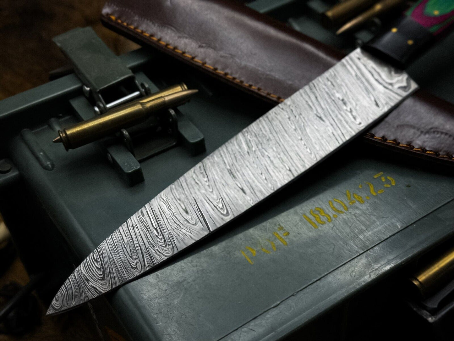 Handmade Damascus Steel Hunting & Kitchen Chef Knife with Wood Handle and Leather Sheath