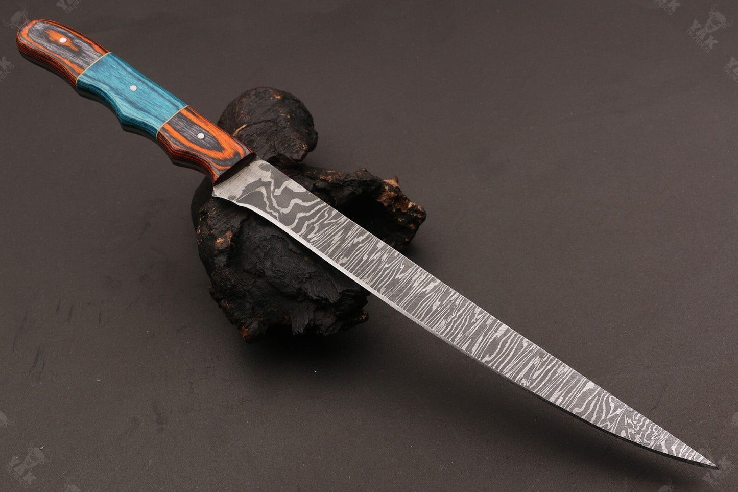 14" Hand Forged Damascus Steel Fillet Knife Damascus Fillet Knife & Best Fillet Knife W/Sheath