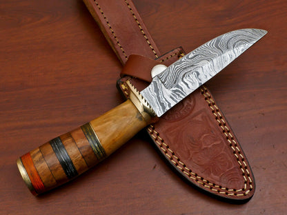 8.5" Handmade Damascus Blade Hunting & Camping Knife – Brass Guard