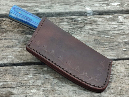 Custom Handmade Damascus Steel Mini Axe Hunting Skinner Knife – 7.7 Inch Stain Wood Handle Damascus Axe with Sheath