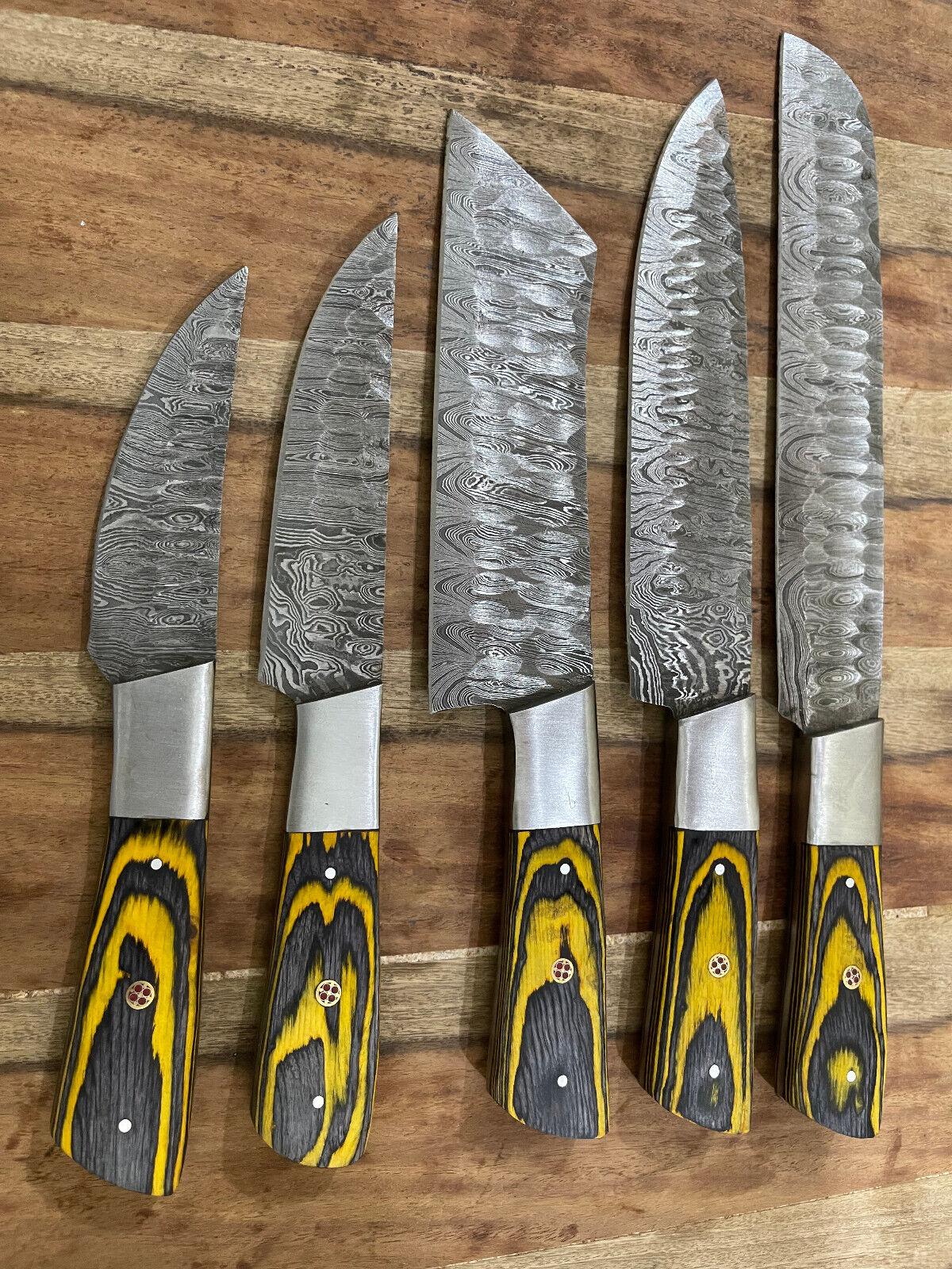 5Pcs Custom Handmade Damascus Steel Chef Knife Set – Professional Kitchen Knives