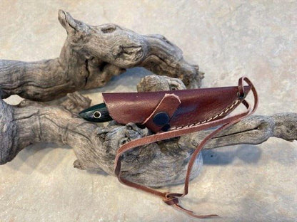 Small Damascus Steel Skinner Knife | Wood Handle | Leather Sheath | Hunting Knife