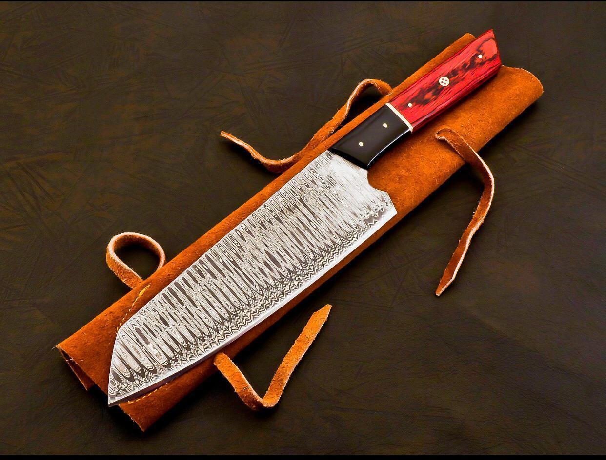 Handmade Damascus Chef Knife | Hand Forged Japanese Bunka Kitchen Knife Rose Wood & Buffalo Horn Handle