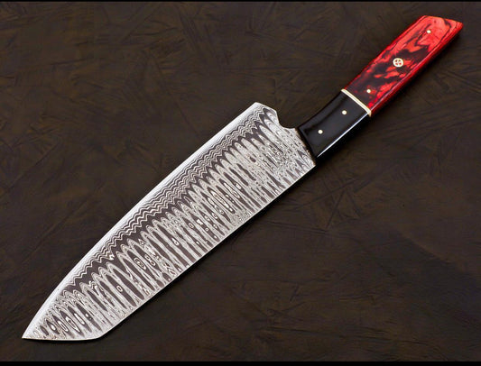 Handmade Damascus Chef Knife | Hand Forged Japanese Bunka Kitchen Knife Rose Wood & Buffalo Horn Handle