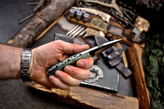 6.625" Small Skinner Knife – Stainless Steel Blade with Green Camel Bone Handle & Leather Sheath