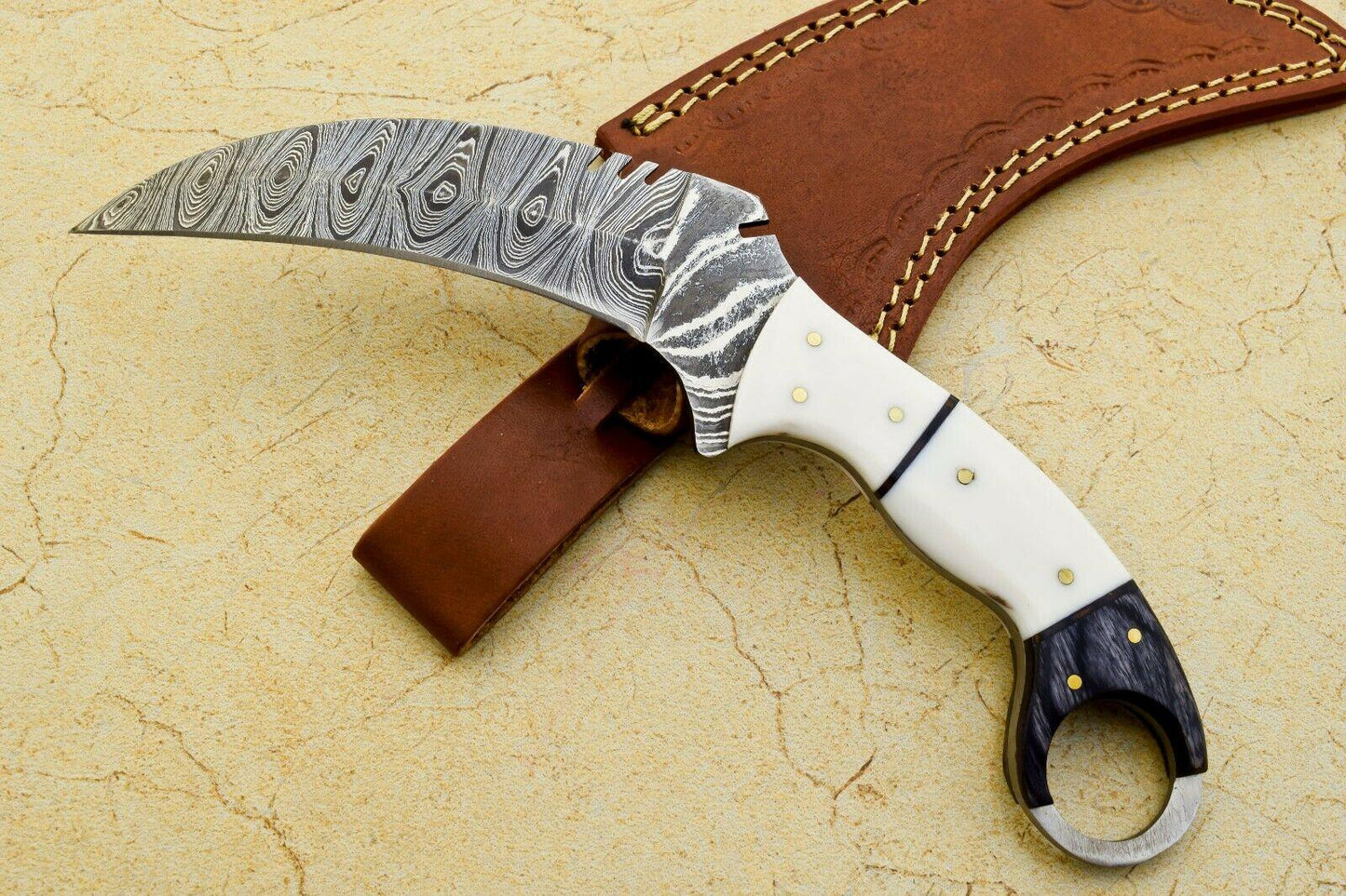 9" Handmade Damascus Karambit Full Tang Karambit Damascus Steel Knife With Wood and Resin Handle