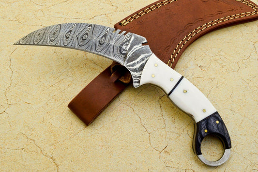9" Handmade Damascus Karambit Full Tang Karambit Damascus Steel Knife With Wood and Resin Handle