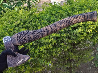 Handmade Viking Throwing Axe 18 Inch with Ashwood Carved Handle