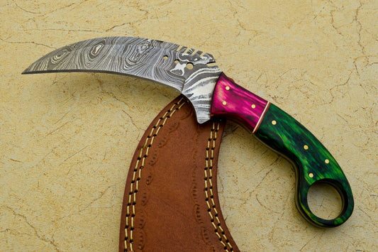 Custom Damascus Karambit 9" Full Tang Karambit Damascus Steel Knife With Wood Handle