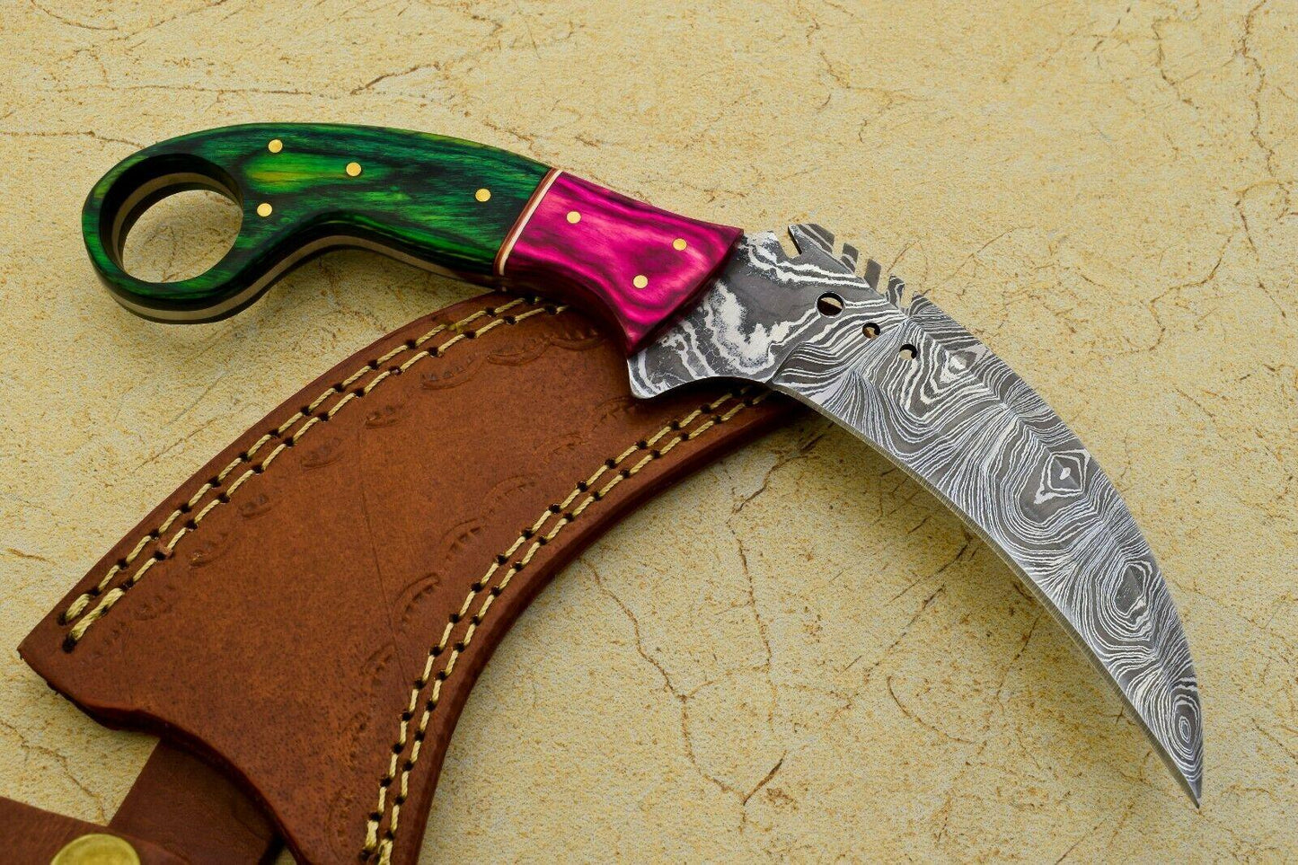 Custom Damascus Karambit 9" Full Tang Karambit Damascus Steel Knife With Wood Handle