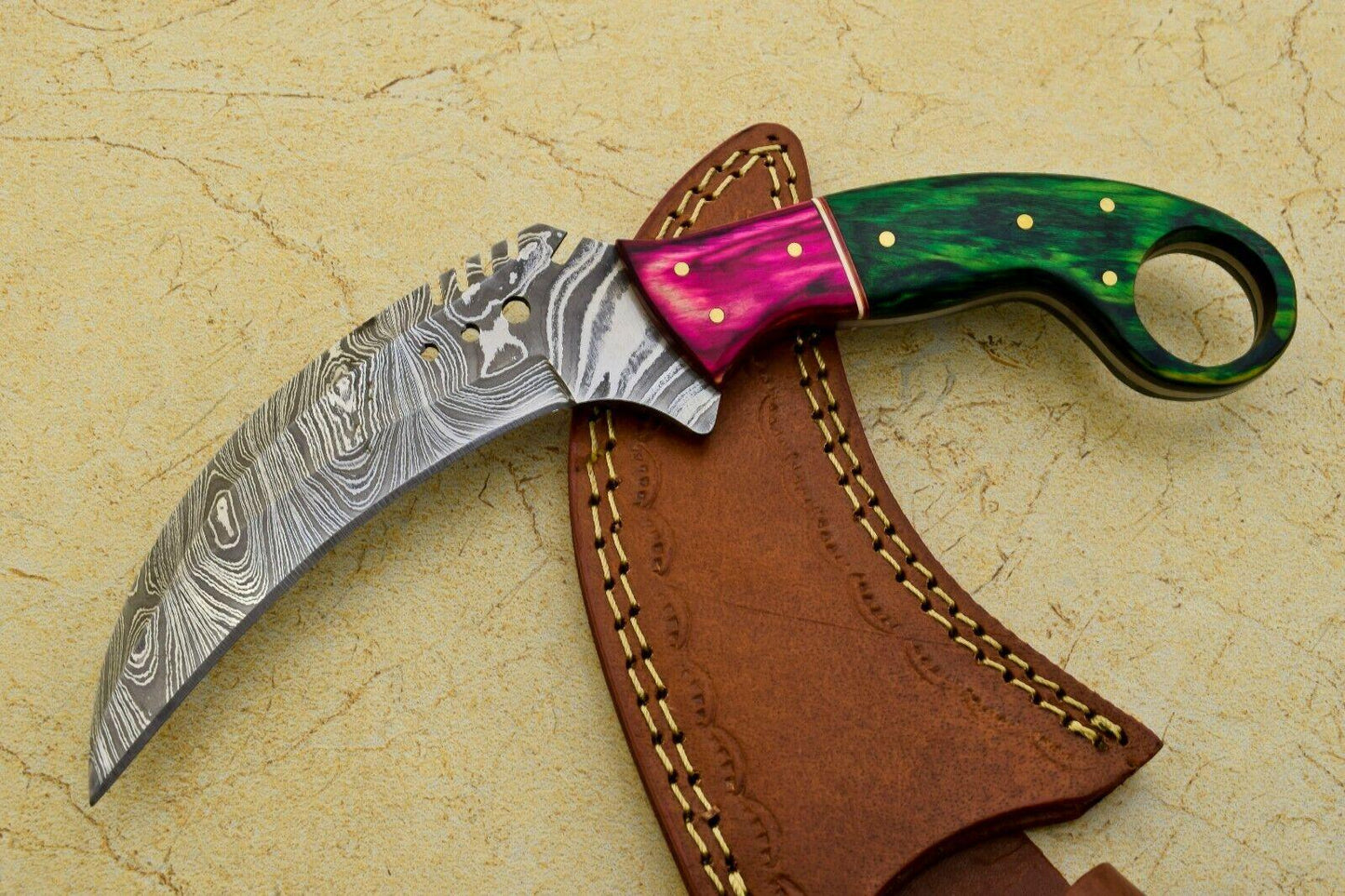 Custom Damascus Karambit 9" Full Tang Karambit Damascus Steel Knife With Wood Handle