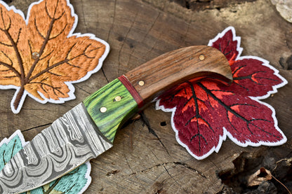 Custom Forged Damascus Skinner Knife with Twist Pattern and Hardwood Handle