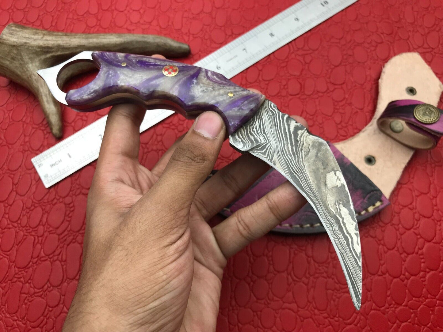 8" Handmade Damascus Karambit Best Damascus Steel Karambit Knife with Resin Handle