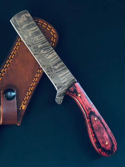 12" Cowboy Damascus Steel Bull Cutter Knife Custom Bull Cutter Knife With Wood Handle