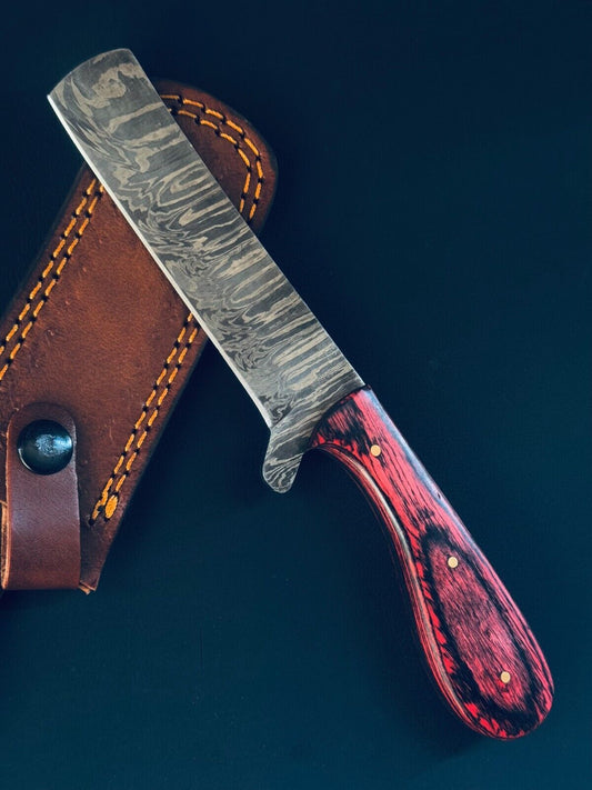 12" Cowboy Damascus Steel Bull Cutter Knife Custom Bull Cutter Knife With Wood Handle