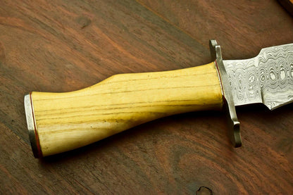 13" Handmade Damascus Bowie Knife | Olive Wood Handle