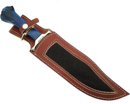 Custom Handmade Damascus Bowie Knife with Camel Bone Handle for Hunting and Camping