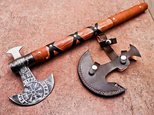20” Custom Hand Forged Steel Axe Viking Axe for Sale with Wood Handle & Leather Sheath