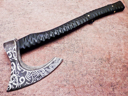 20” Custom Handmade Steel Axe Viking Bearded Axe with Olive Wood Handle & Sheath