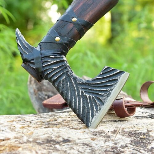20" Hand Forged Carbon Steel Axe Viking Bearded Axe with Wooden Handle & Sheath