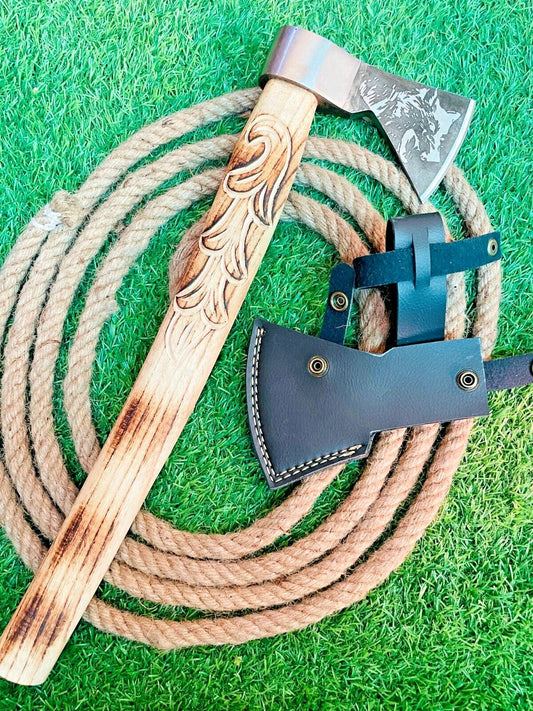 20" Hand Forged Carbon Steel Axe Viking Tomahawk Axe Wooden Handle & Sheath