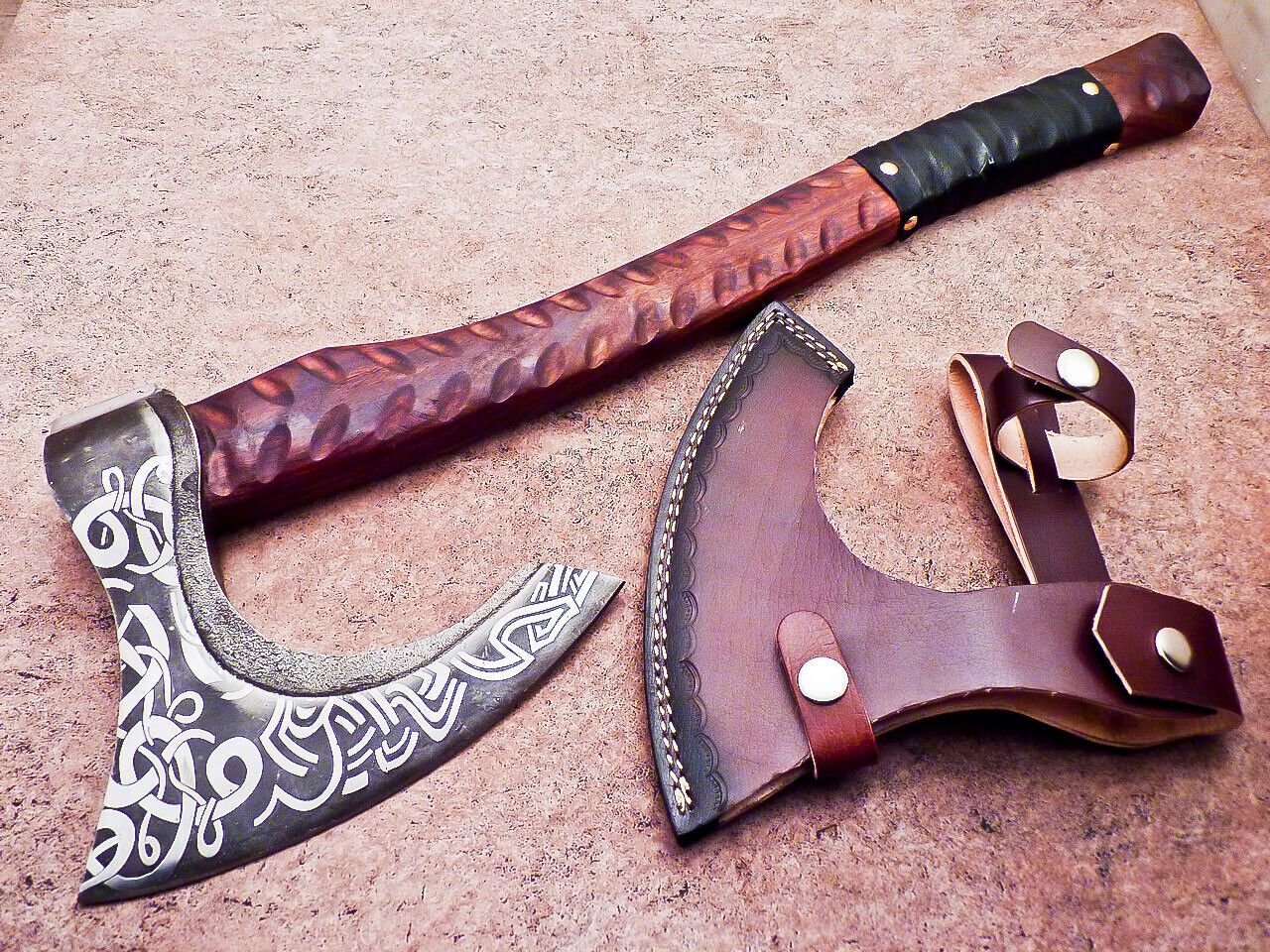 20” Hand Forged Steel Axe Viking Bearded Axe with Olive Wood Handle & Sheath