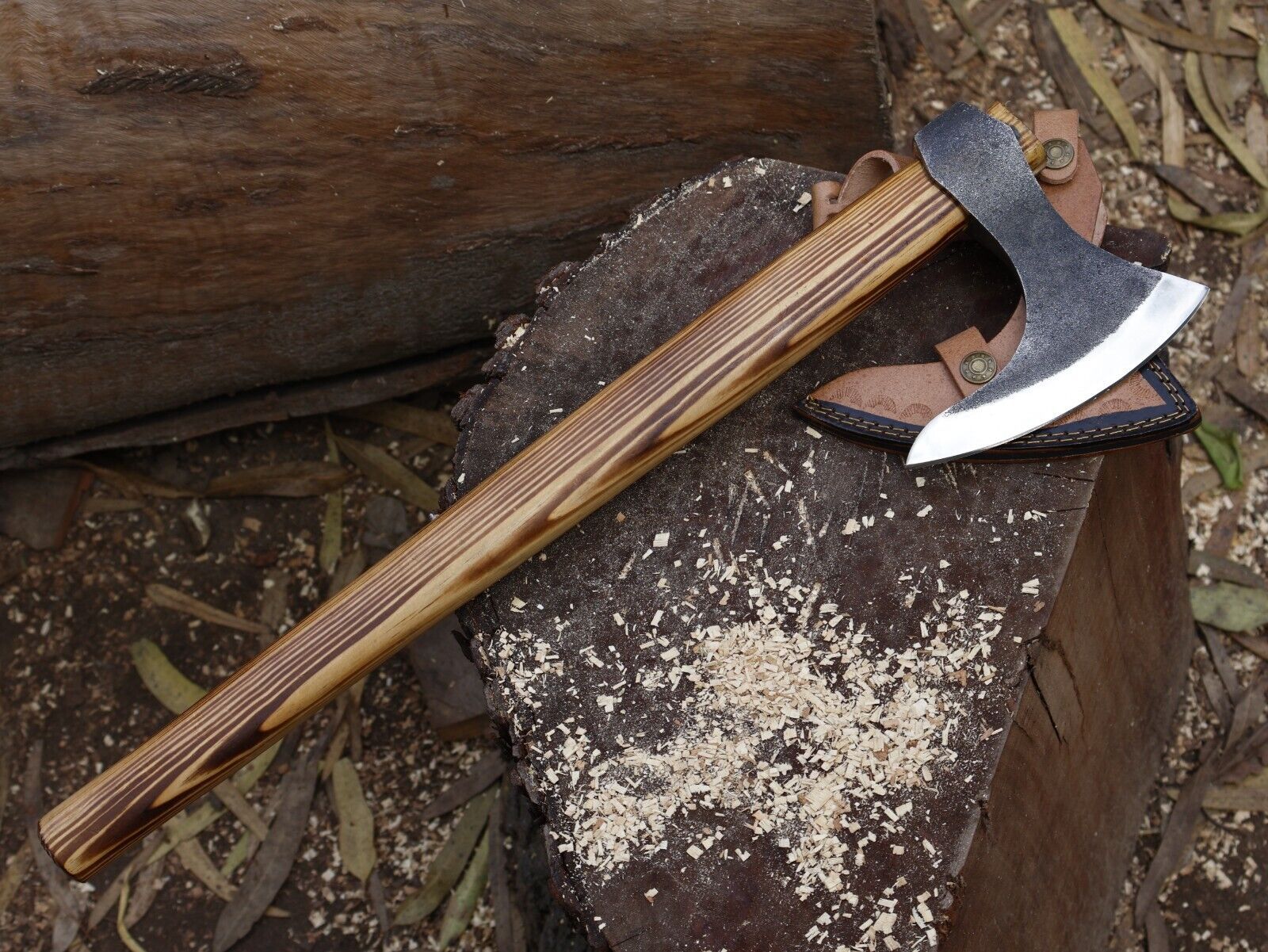 20" Handmade Viking Axe Carbon Steel Axe for Sale with Ash Wood Handle & Sheath 