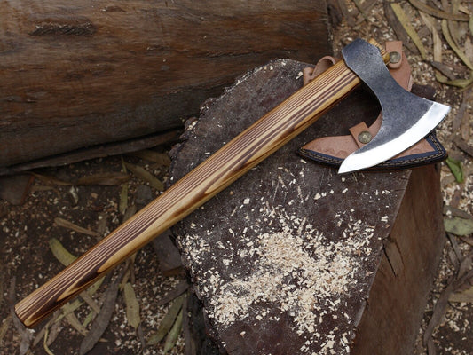 20" Handmade Viking Axe Carbon Steel Axe for Sale with Ash Wood Handle & Sheath 