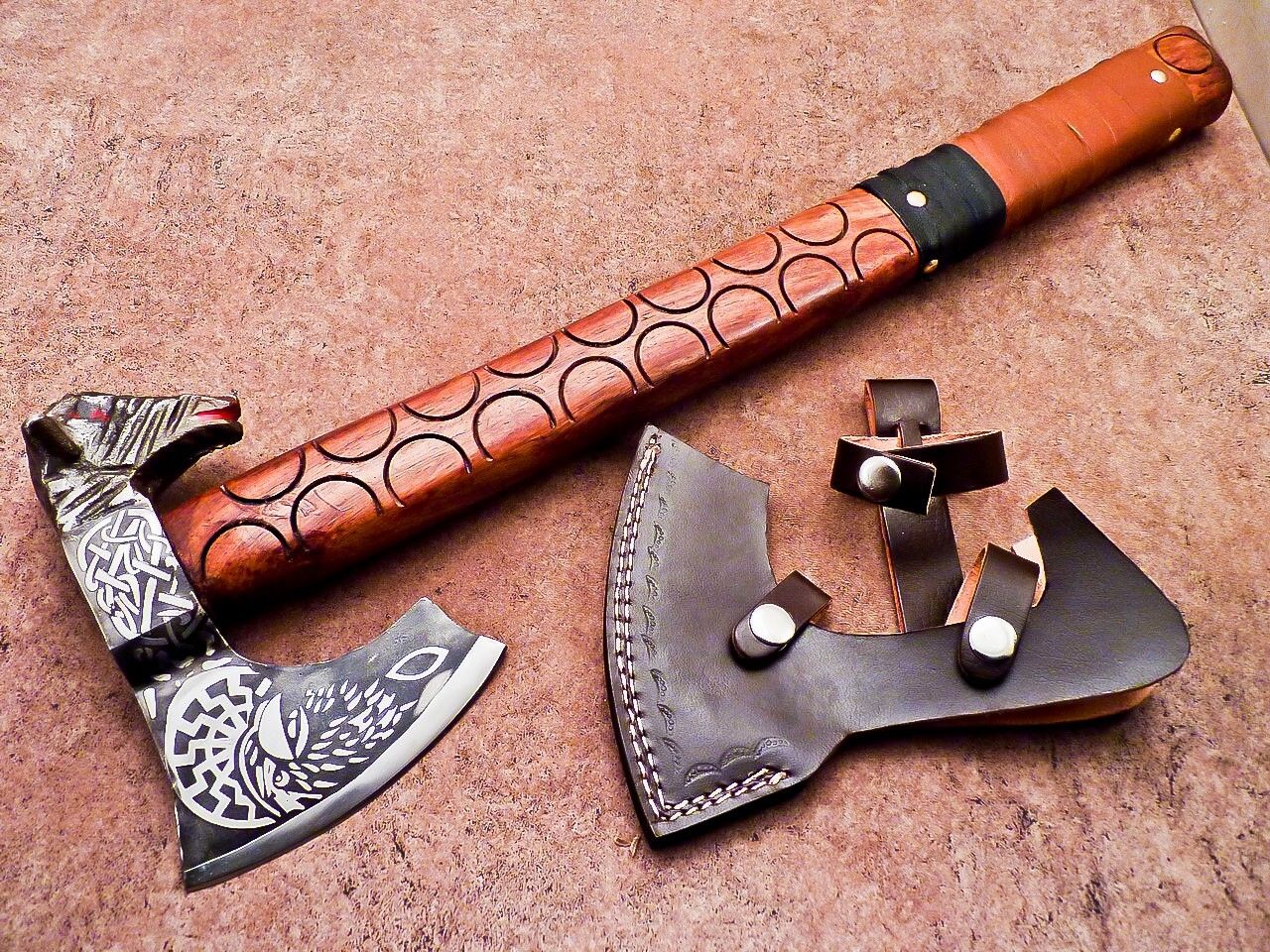 20 Inch Custom Handmade Viking Bearded Axe Steel Axe for Sale With Leather Sheath 