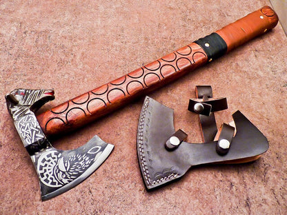 20 Inch Custom Handmade Viking Bearded Axe Steel Axe for Sale With Leather Sheath 