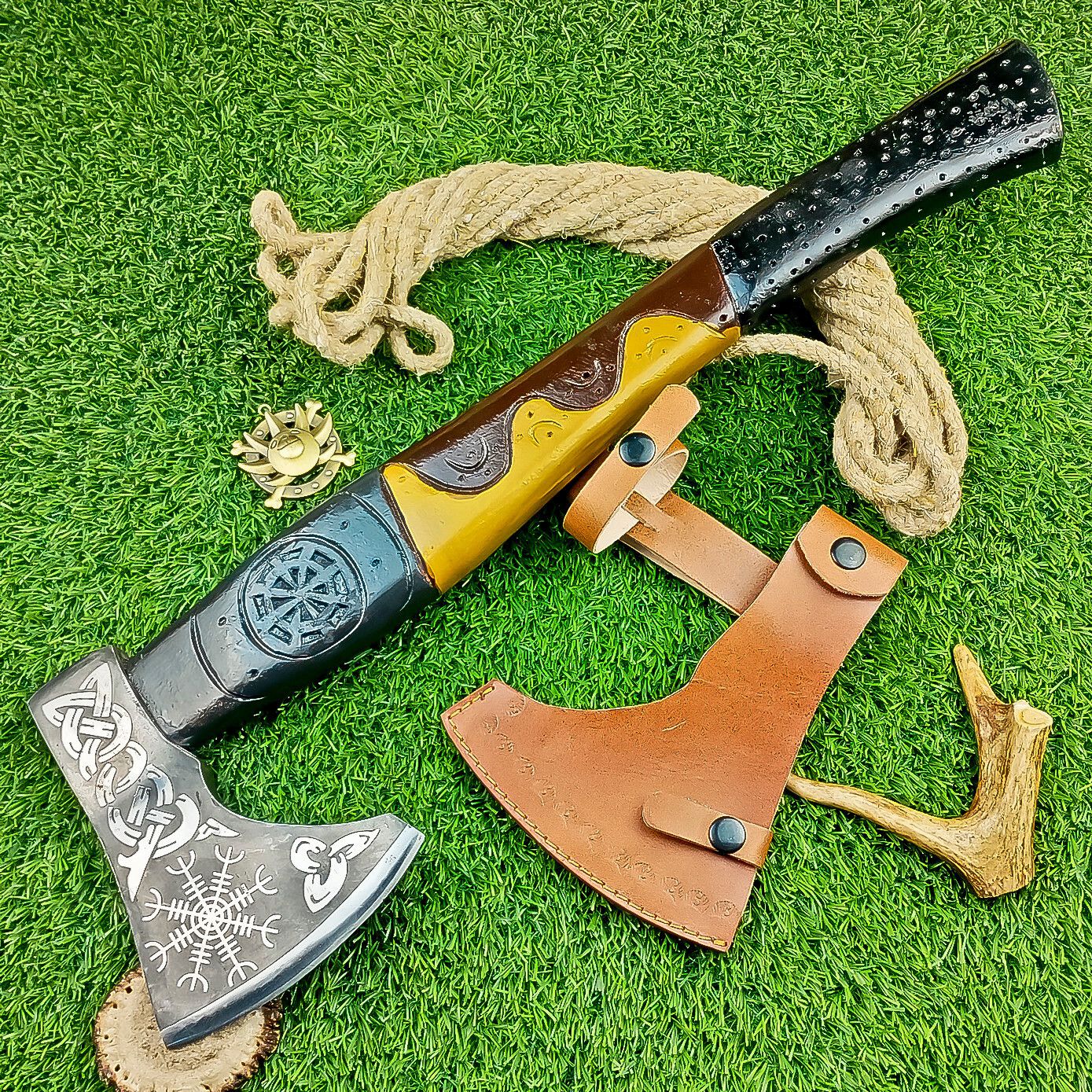 20 Inch Hand Forged Steel Axe Viking Axe for Sale With Wood Hnadle & Sheath
