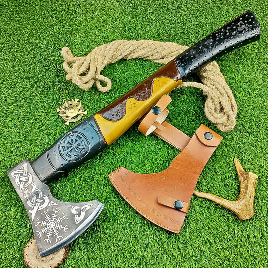 20 Inch Hand Forged Steel Axe Viking Axe for Sale With Wood Hnadle & Sheath