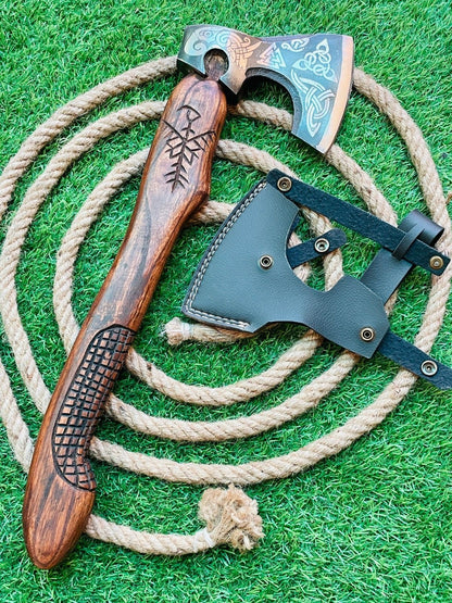 20 Inch Hand Forged Viking Bearded Axe Carbon Steel Axe with Wooden Handle & Sheath