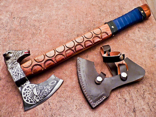 20 Inch Handcrafted Carbon Steel Axe Viking Axe for Camping With Leather Sheath