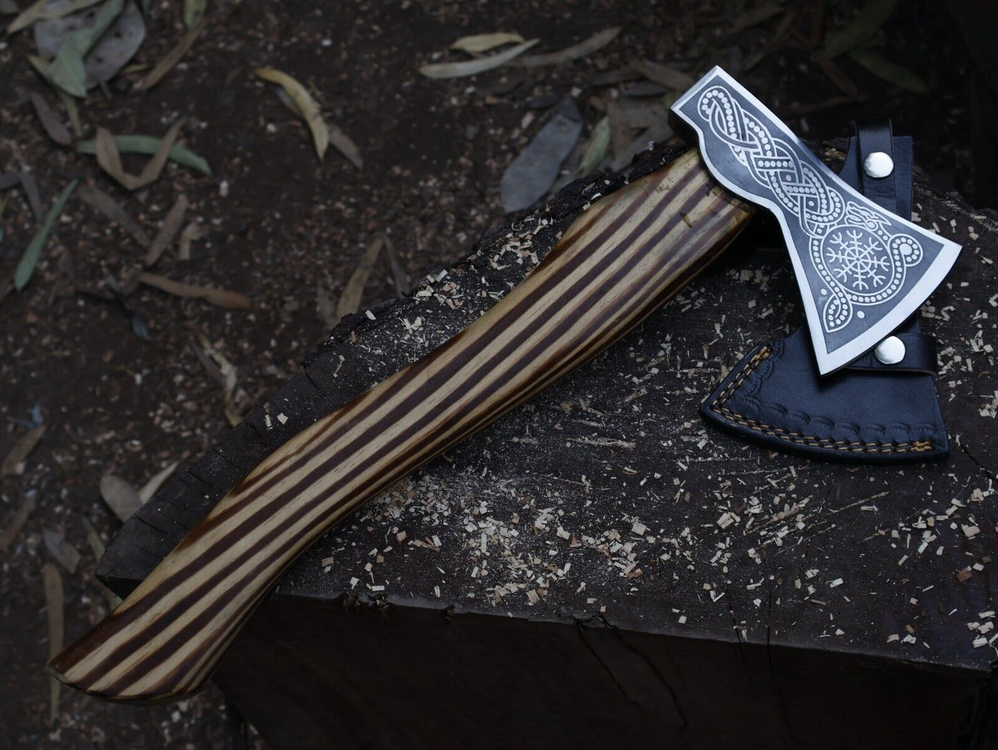  20 Inch Handmade Viking Axe Carbon Steel Axe with Ash Wood Handle & Leather Sheath