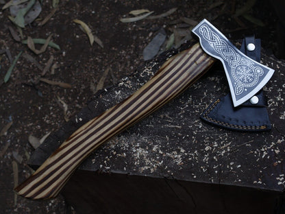  20 Inch Handmade Viking Axe Carbon Steel Axe with Ash Wood Handle & Leather Sheath