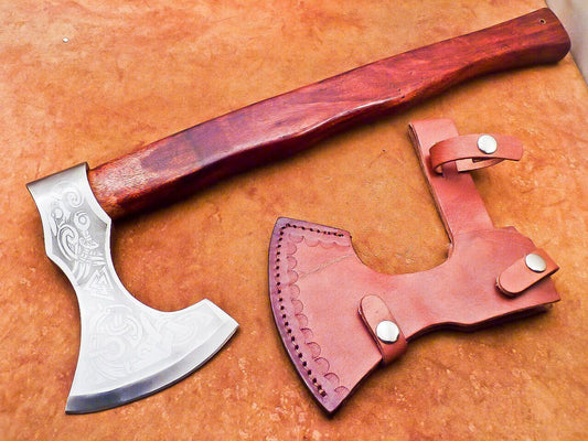 20 Inch Handmade Viking Bearded Axe Carbon Steel Axe for Bushcraft With Leather Sheath