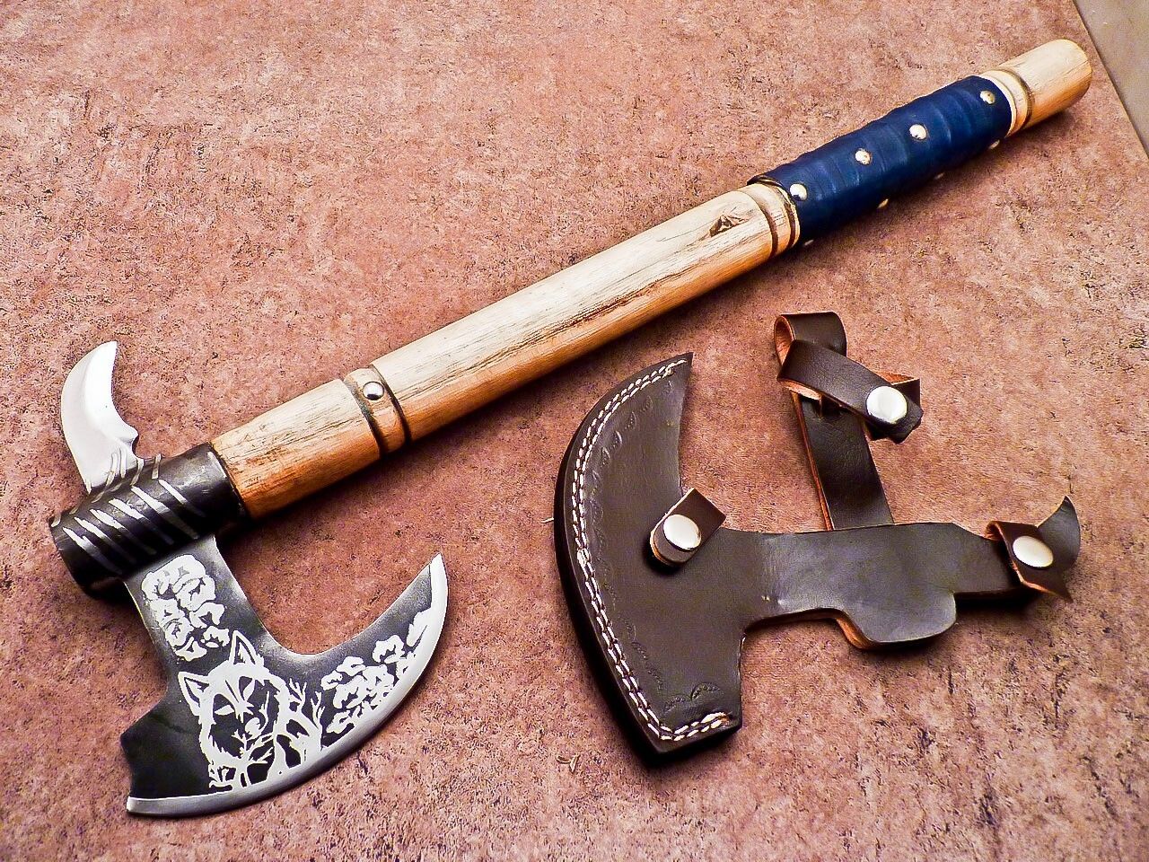 20 Inch Handmade Viking Bearded Axe Carbon Steel Axe for Camping With Leather Sheath