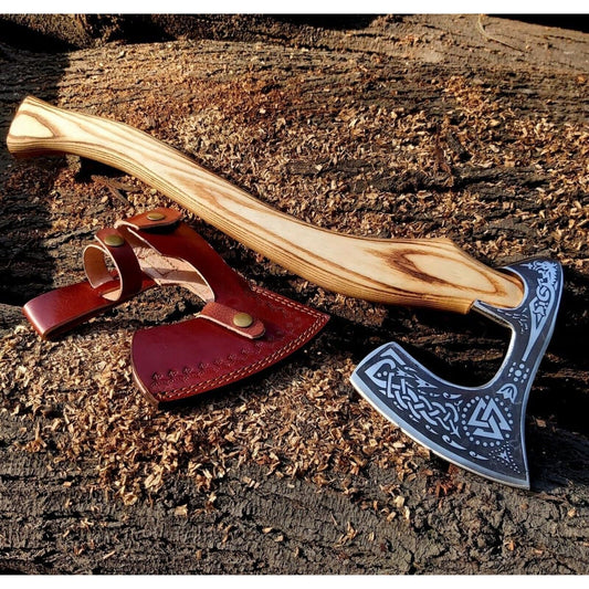 21" Custom Hand Forged Carbon Steel Axe Viking Bearded Axe with Ash Wood Handle 