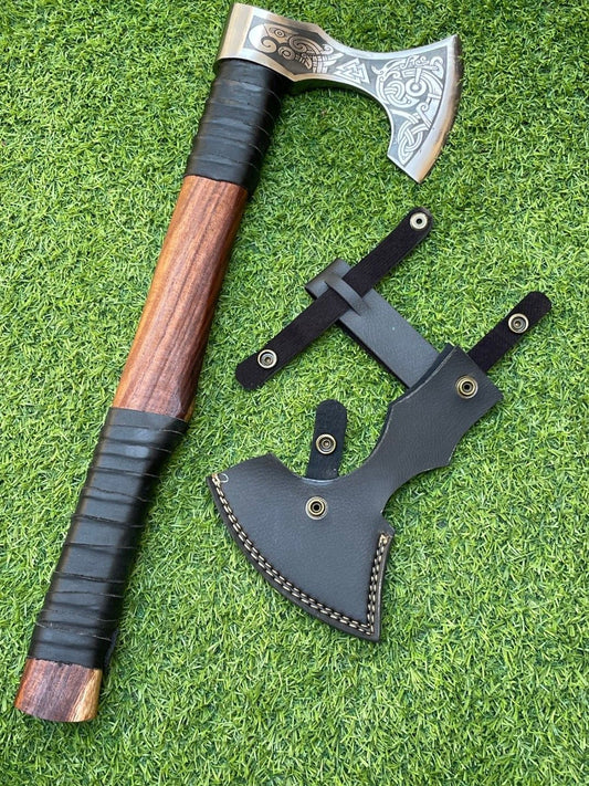 21 Inch Custom Handmade Carbon Steel Axe Viking Hatchet Axe with Hardwood Handle