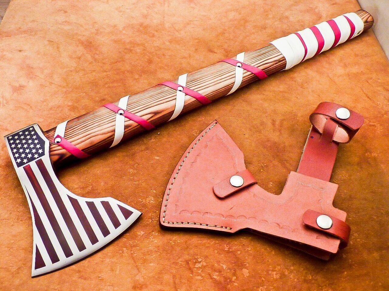 22" Hand Forged Carbon Steel Axe Bearded Viking Axe With Ash Wood Handle & Sheath