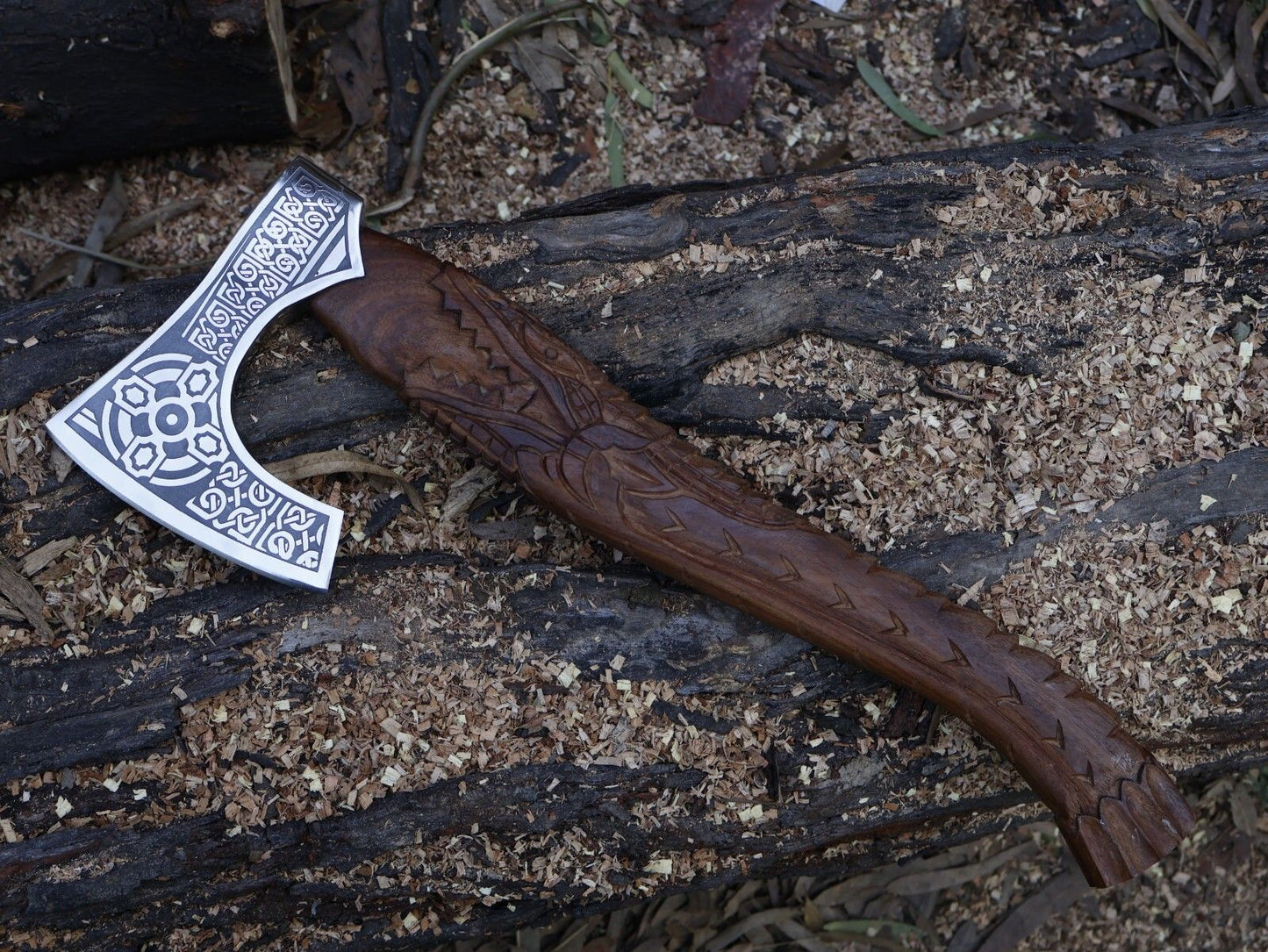 22" Hand Forged Steel Axe Viking Tomahawk Axe with Hardwood Handle and Leather Sheath 