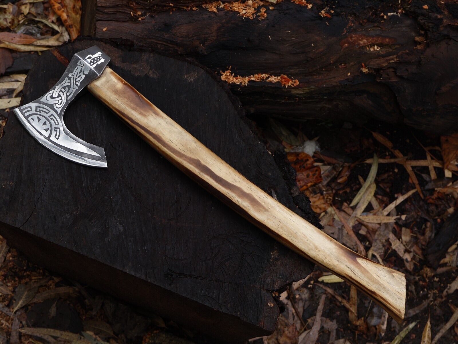 22" Handmade Steel Axe Viking Tomahawk Axe with Yellow Pine Ash Handle & Leather Sheath 