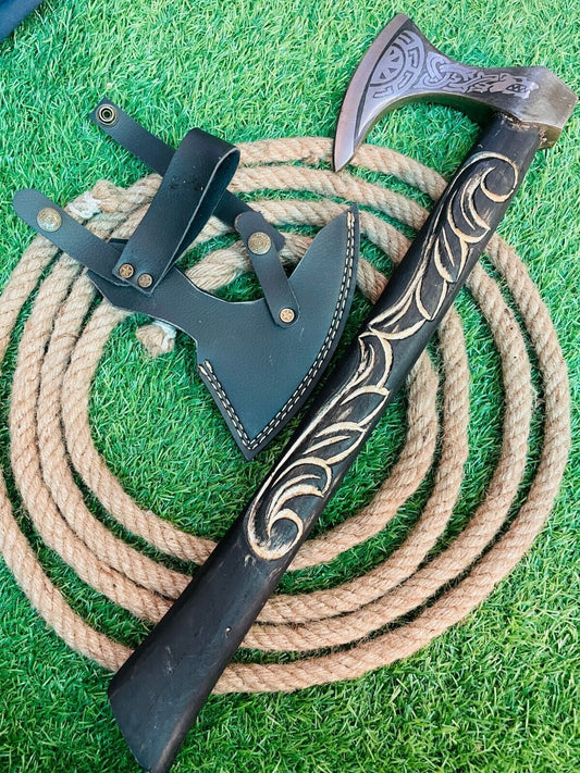 22 Inch Handmade Viking Tomahawk Axe Carbon Steel Axe with Natural Wood Handle & Sheath