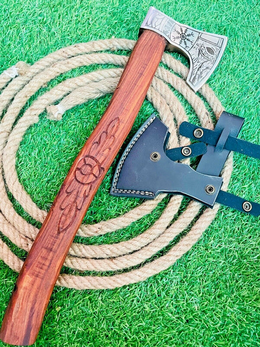 23" Hand Forged Carbon Steel Axe Viking Tomahawk Axe With Wooden Handle 