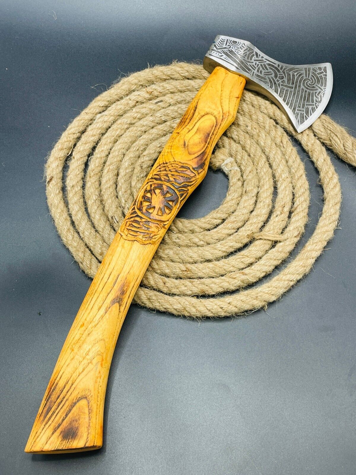 23" Hand Forged Carbon Steel Axe Viking Tomahawk Axe With Wooden Handle & Sheath