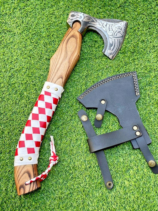23 Inch Hand Forged Viking Axe High Carbon Steel Axe with Ash Wood Handle & Sheath