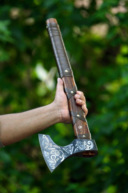 24 Inch Hand Forged Steel Axe Viking Axe for Sale With Wood Handle & Sheath