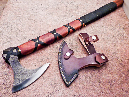 24 Inch Handcrafted Carbon Steel Axe Viking Axe for Camping With Leather Sheath